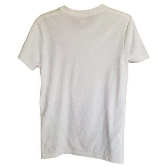 Men's V-Neck Short Sleeve Top Casual White Logo Tee T-Shirt Small  NWOT - Picture 2 of 4